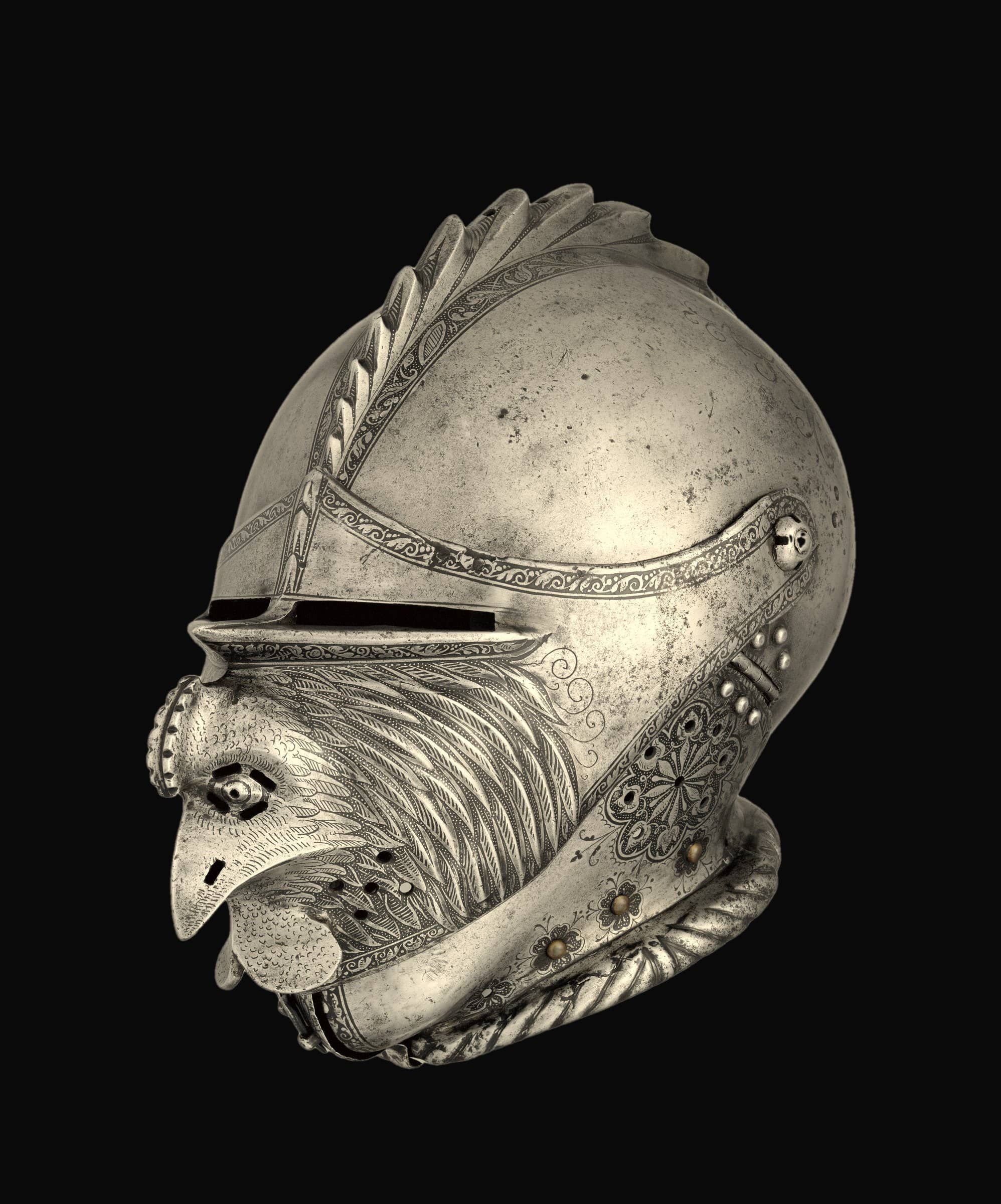 Armet with a rooster mask visor, German, about 1530, steel (The Met)